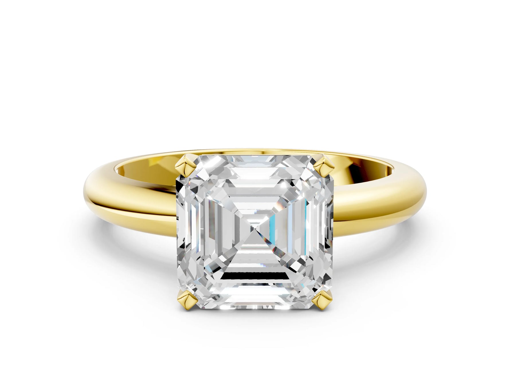Asscher Cut Diamond Solitaire Ring in Yellow gold with Prong Setting and Rounded Band_18
