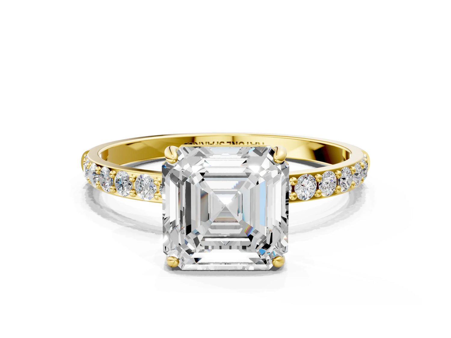 Asscher Cut Diamond Solitaire Ring in Yellow gold with Round Pavé Band_30