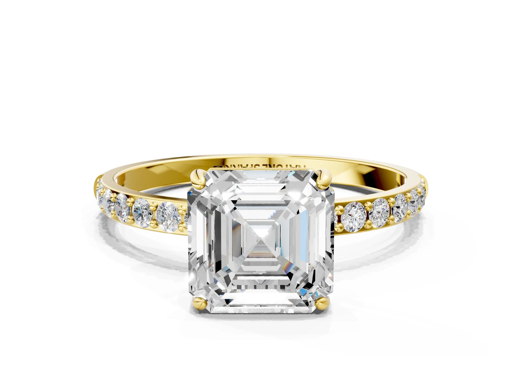 Asscher Cut Diamond Solitaire Ring in Yellow gold with Round Pavé Band_30