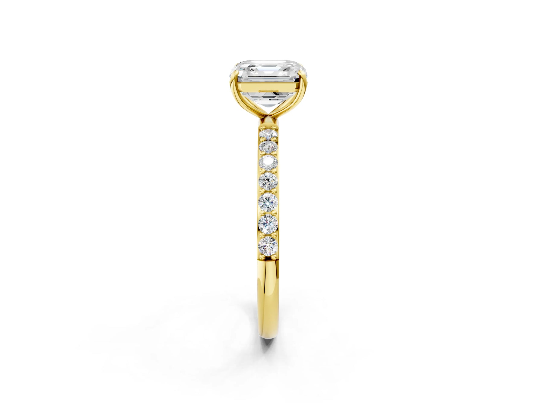 Asscher Cut Diamond Solitaire Ring in Yellow gold with Round Pavé Band_32