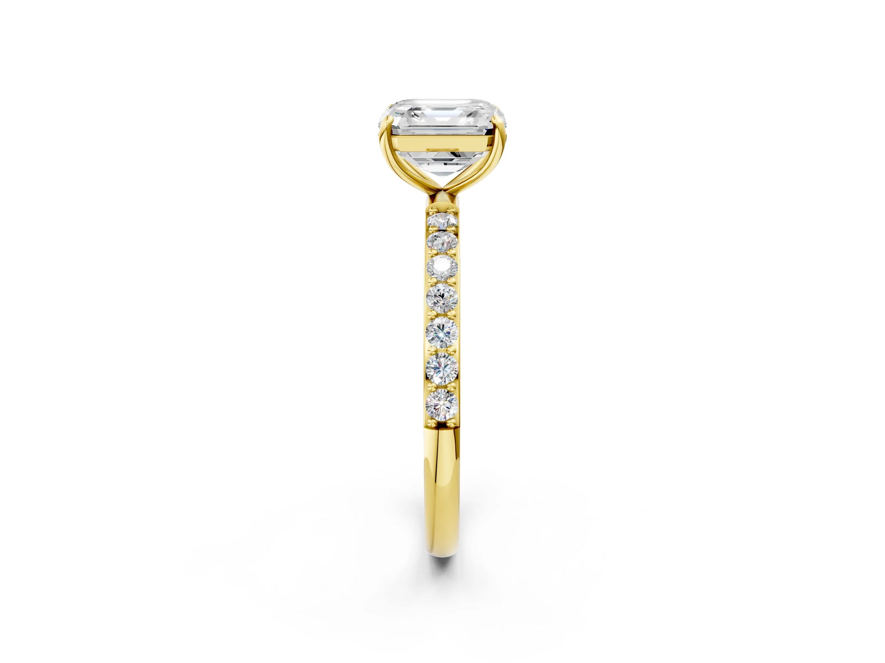 Asscher Cut Diamond Solitaire Ring in Yellow gold with Round Pavé Band_8
