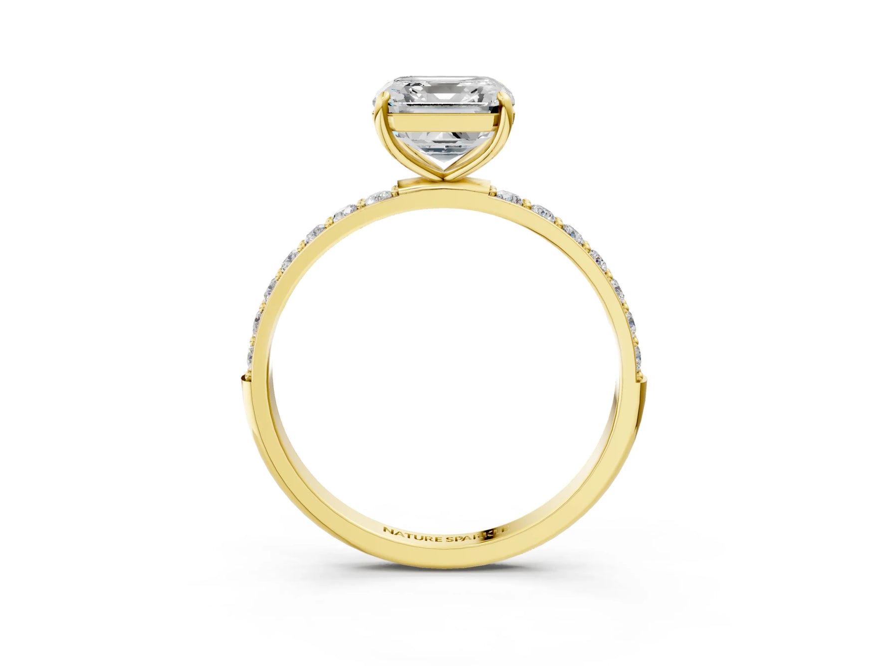 Asscher Cut Diamond Solitaire Ring in Yellow gold with Round Pavé Band_9