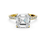Asscher Cut Diamond Solitaire Ring in Yellow gold with Round Shared Prong Pavé Band_18