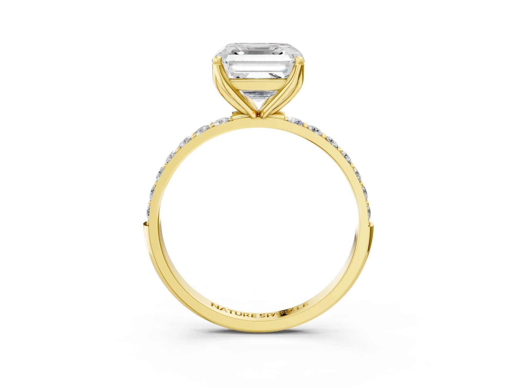 Asscher Cut Diamond Solitaire Ring in Yellow gold with Round Shared Prong Pavé Band_21