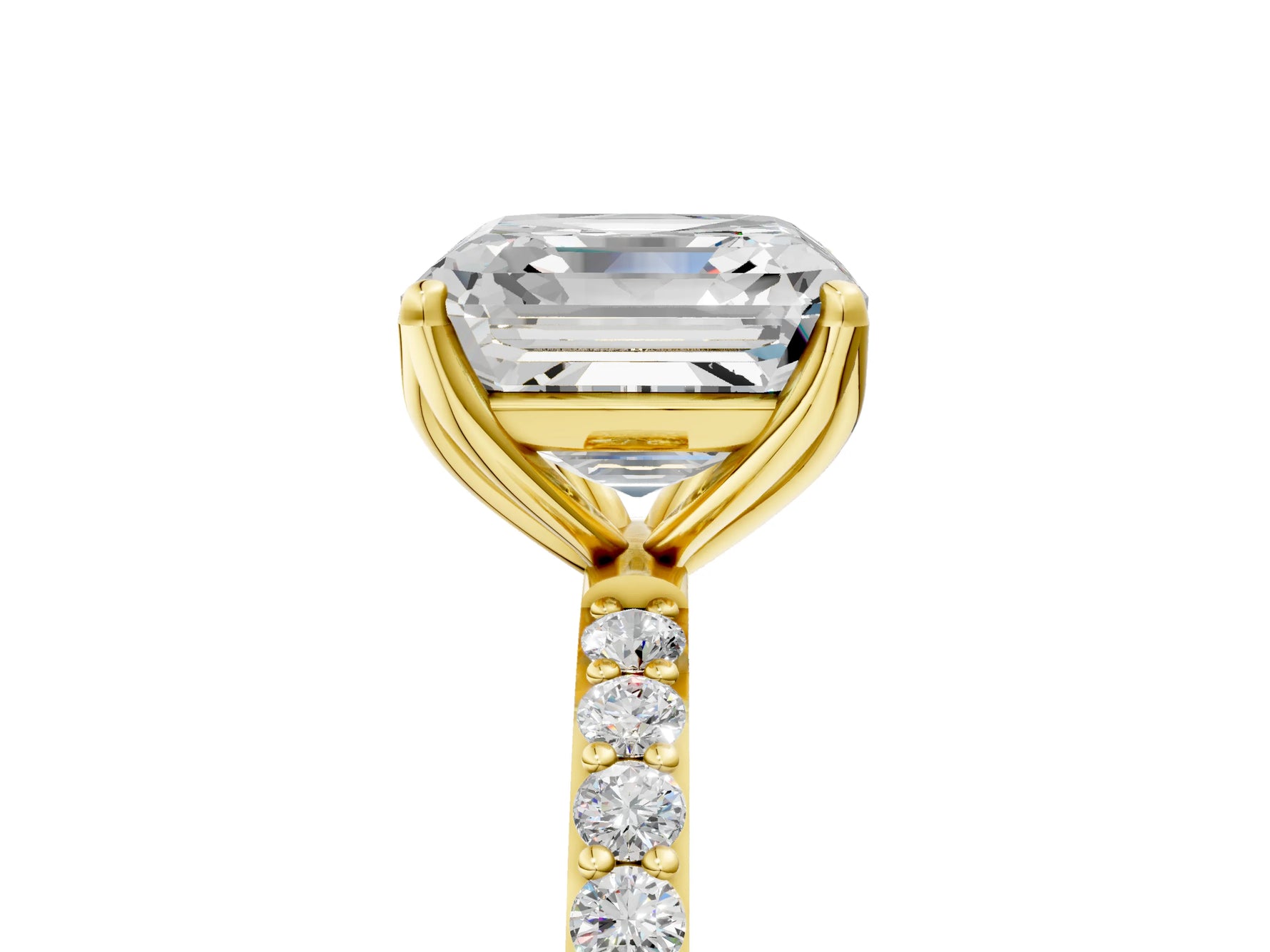 Asscher Cut Diamond Solitaire Ring in Yellow gold with Round Shared Prong Pavé Band_23