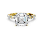 Asscher Cut Diamond Solitaire Ring in Yellow gold with Shared Prong Marquise and Round Side Stones_12