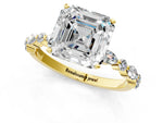 Asscher Cut Diamond Solitaire Ring in Yellow gold with Shared Prong Marquise and Round Side Stones_13