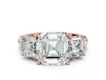 Asscher Cut Diamond Trellis Three-Stone Engagement Ring in Rose gold with Round Side Stones_18