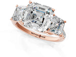 Asscher Cut Diamond Trellis Three-Stone Engagement Ring in Rose gold with Round Side Stones_19
