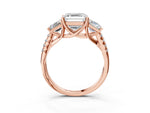 Asscher Cut Diamond Trellis Three-Stone Engagement Ring in Rose gold with Round Side Stones_21