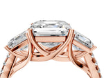 Asscher Cut Diamond Trellis Three-Stone Engagement Ring in Rose gold with Round Side Stones_22