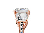 Asscher Cut Diamond Trellis Three-Stone Engagement Ring in Rose gold with Round Side Stones_23