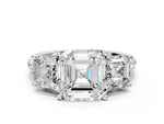 Asscher Cut Diamond Trellis Three-Stone Engagement Ring in White gold with Round Side Stones_18