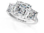 Asscher Cut Diamond Trellis Three-Stone Engagement Ring in White gold with Round Side Stones_19