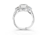Asscher Cut Diamond Trellis Three-Stone Engagement Ring in White gold with Round Side Stones_21