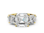 Asscher Cut Diamond Trellis Three-Stone Engagement Ring in Yellow gold with Round Side Stones_12