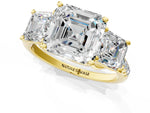 Asscher Cut Diamond Trellis Three-Stone Engagement Ring in Yellow gold with Round Side Stones_13