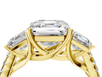 Asscher Cut Diamond Trellis Three-Stone Engagement Ring in Yellow gold with Round Side Stones_16
