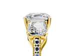 Asscher Cut Diamond Trellis Three-Stone Engagement Ring in Yellow gold with Round Side Stones_17