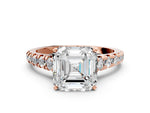 Asscher Cut Diamond Vintage Scroll Solitaire Ring in Rose gold with Graduated Round Side Stones_12
