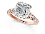 Asscher Cut Diamond Vintage Scroll Solitaire Ring in Rose gold with Graduated Round Side Stones_13