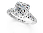Asscher Cut Diamond Vintage Scroll Solitaire Ring in White gold with Graduated Round Side Stones_19