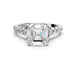 Asscher Cut Diamond Vintage Scroll Solitaire Ring in White gold with Graduated Round Side Stones_6