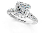 Asscher Cut Diamond Vintage Scroll Solitaire Ring in White gold with Graduated Round Side Stones_7