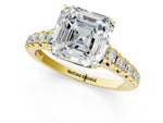 Asscher Cut Diamond Vintage Scroll Solitaire Ring in Yellow gold with Graduated Round Side Stones_25