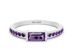 Baguette Amethyst Pavé Band in Platinum with Bar Setting
