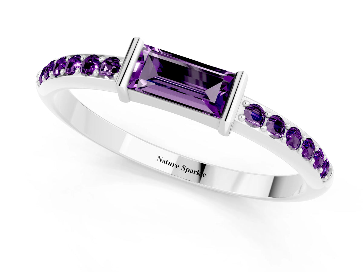 Baguette Amethyst Pavé Band in Platinum with Bar Setting_1