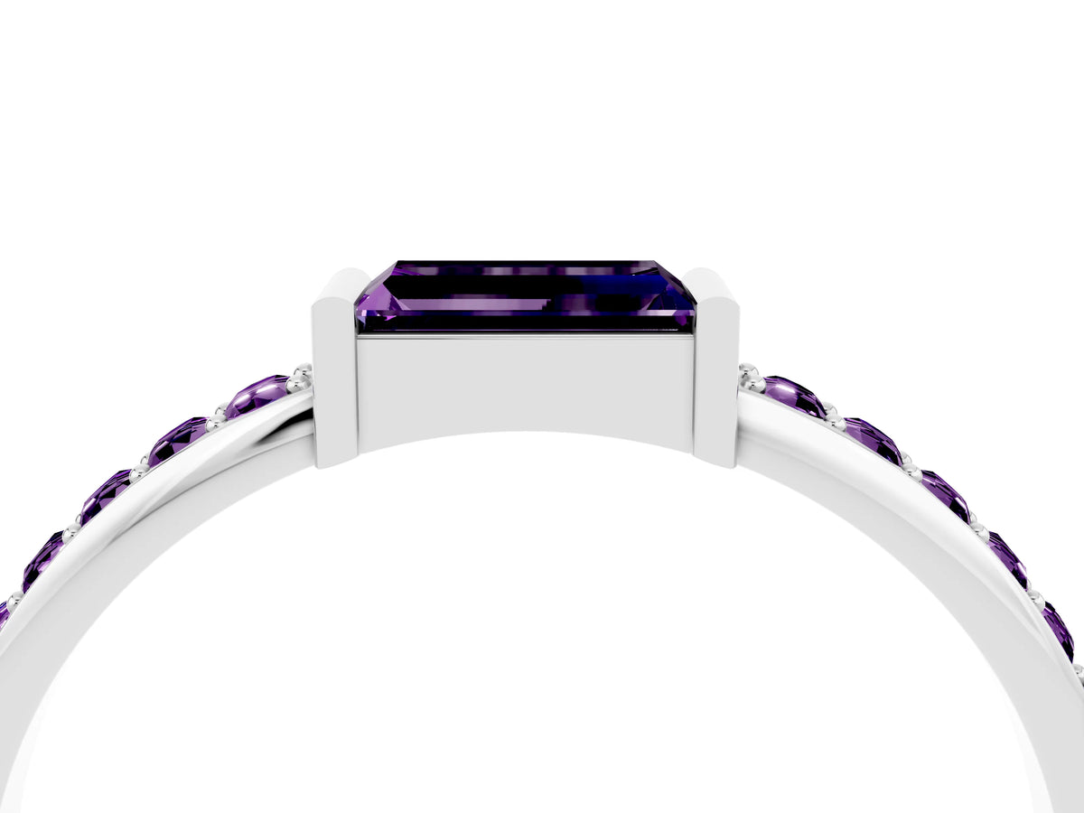 Baguette Amethyst Pavé Band in Platinum with Bar Setting_4