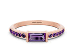 Baguette Amethyst Pavé Band in Rose gold with Bar Setting