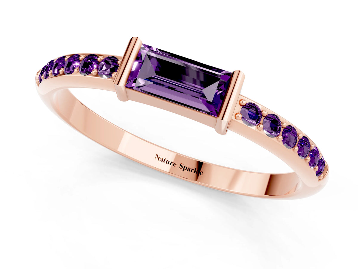 Baguette Amethyst Pavé Band in Rose gold with Bar Setting_1