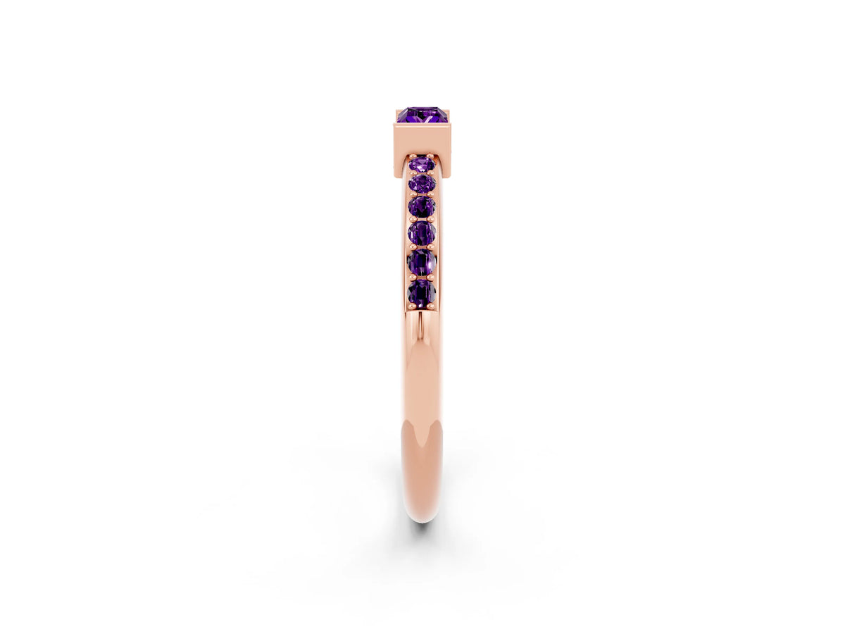 Baguette Amethyst Pavé Band in Rose gold with Bar Setting_2