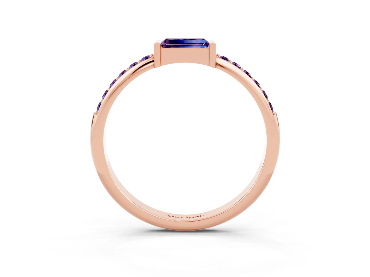 Baguette Amethyst Pavé Band in Rose gold with Bar Setting_3