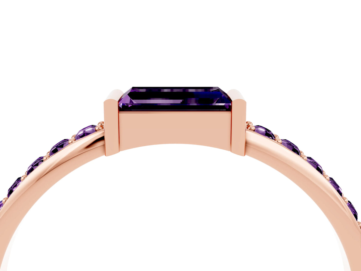 Baguette Amethyst Pavé Band in Rose gold with Bar Setting_4