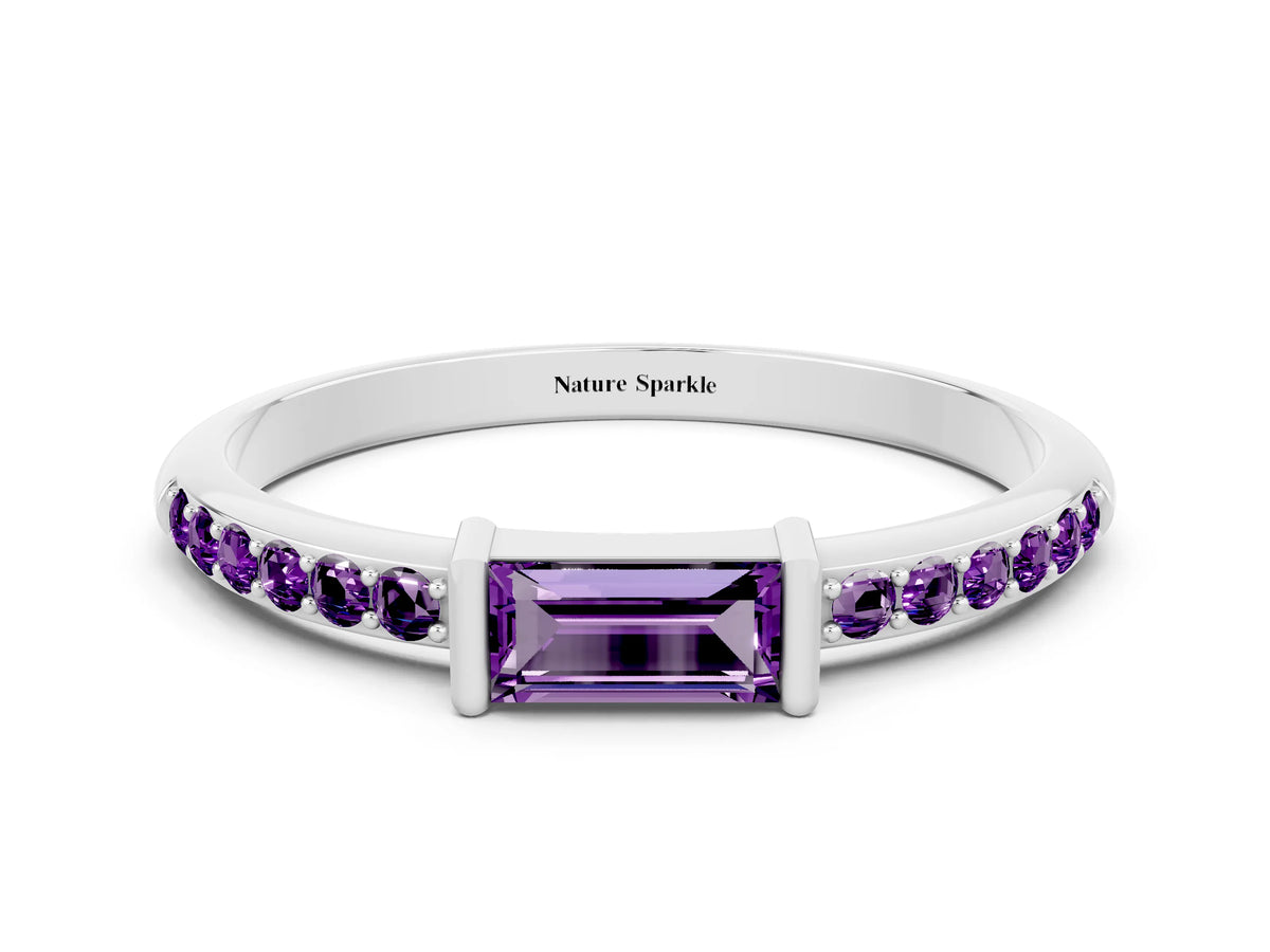 Baguette Amethyst Pavé Band in Silver with Bar Setting