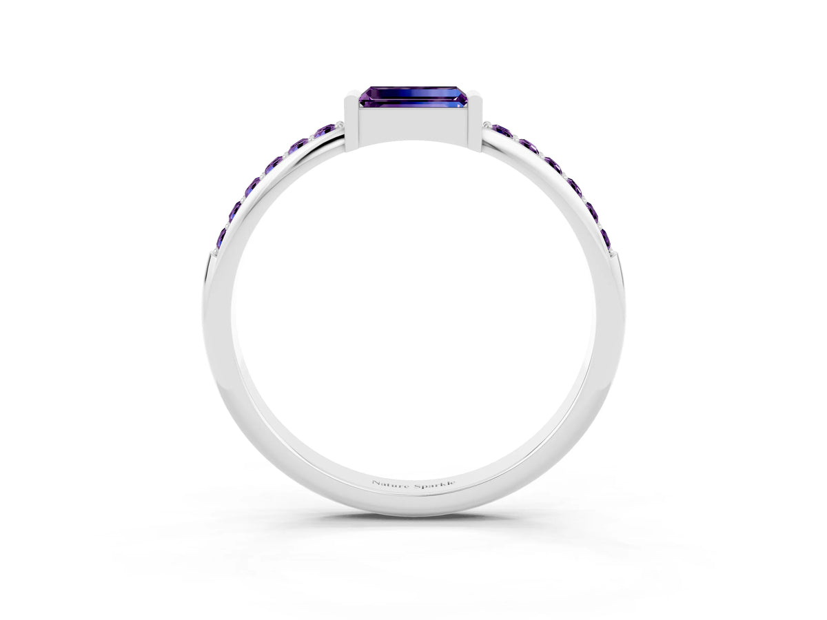Baguette Amethyst Pavé Band in Silver with Bar Setting_3