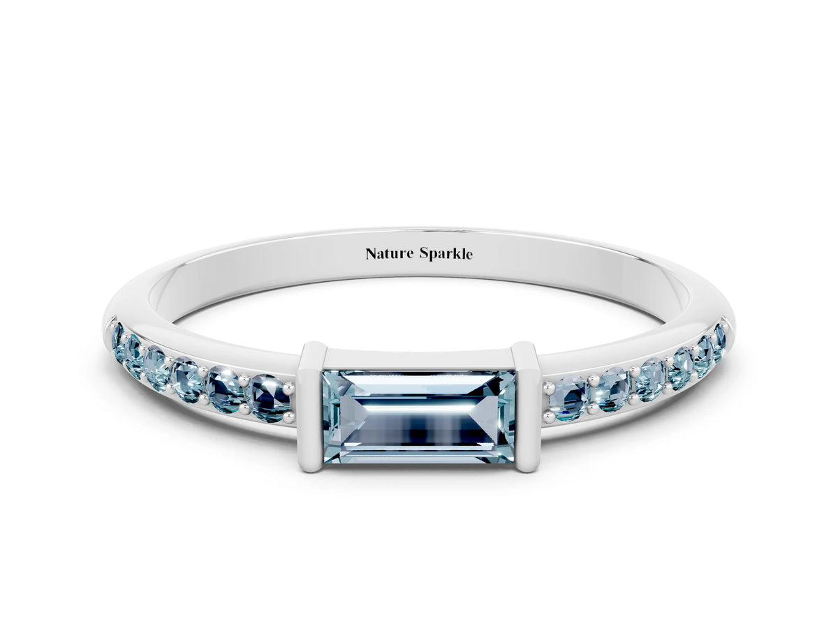 Baguette Aquamarine Pavé Band in Platinum with Bar Setting