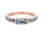 Baguette Aquamarine Pavé Band in Rose gold with Bar Setting