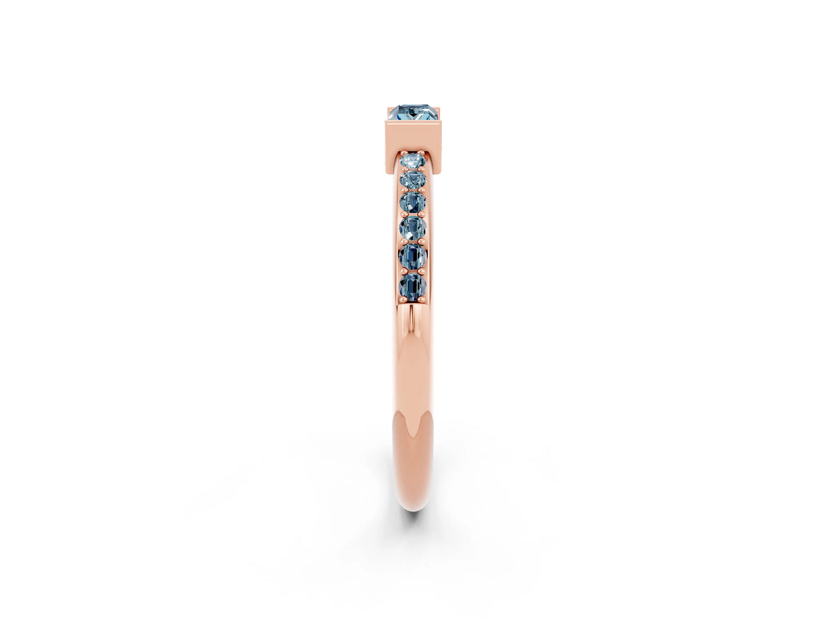 Baguette Aquamarine Pavé Band in Rose gold with Bar Setting_2