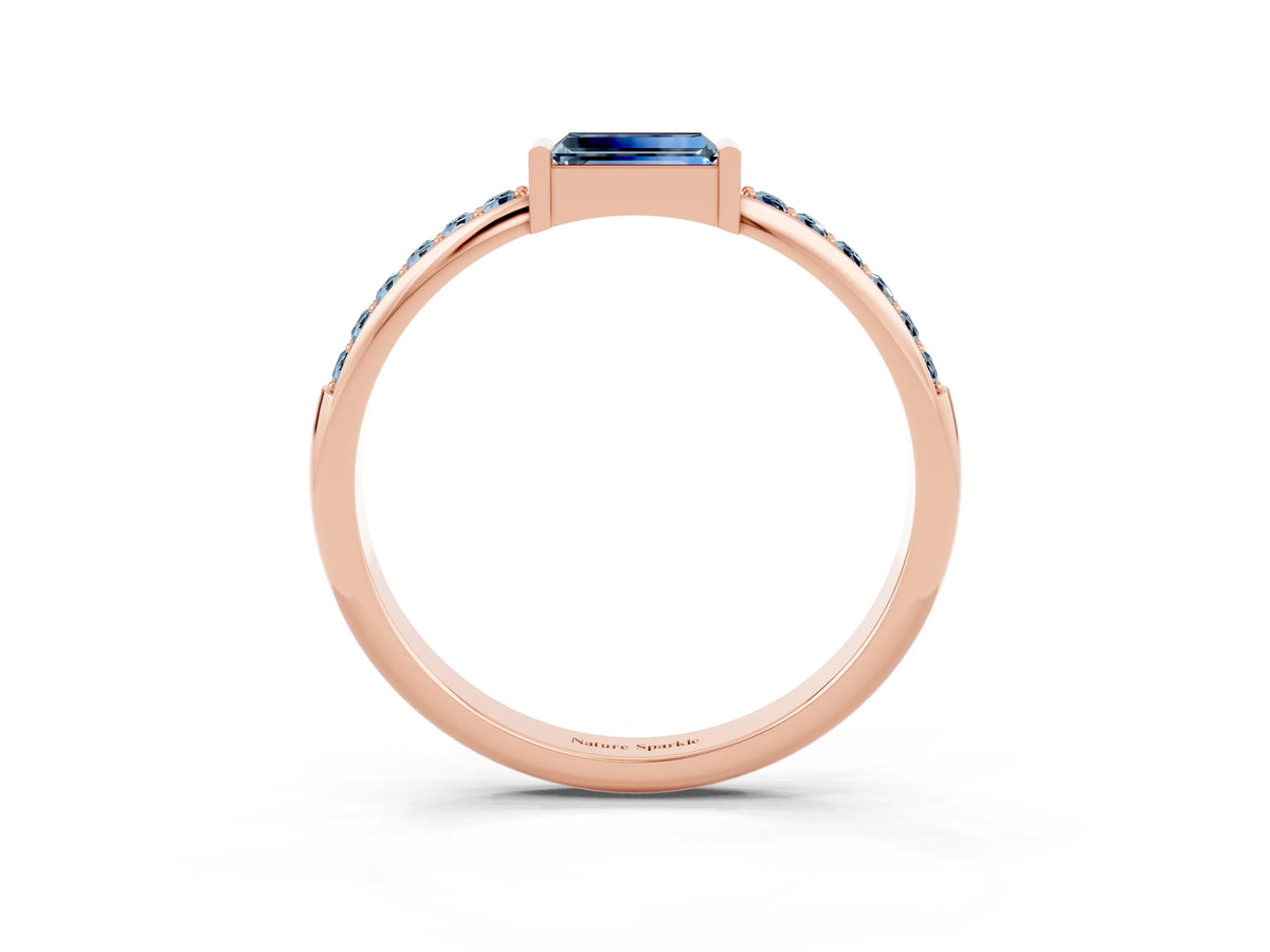 Baguette Aquamarine Pavé Band in Rose gold with Bar Setting_3