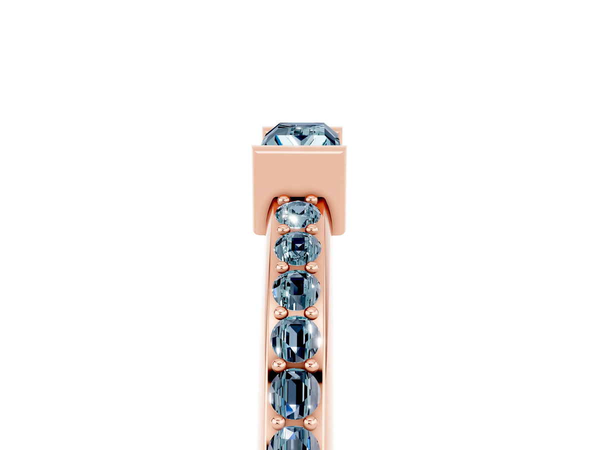 Baguette Aquamarine Pavé Band in Rose gold with Bar Setting_5