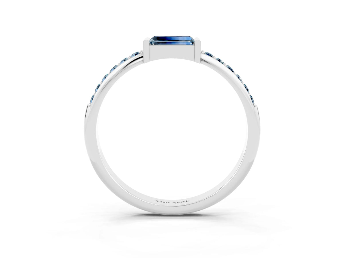 Baguette Aquamarine Pavé Band in Silver with Bar Setting_3