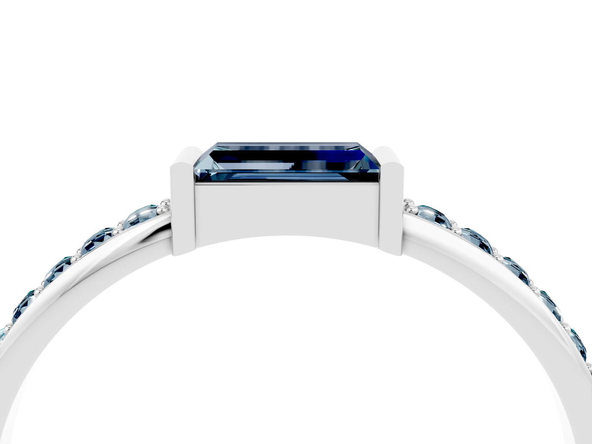 Baguette Aquamarine Pavé Band in Silver with Bar Setting_4