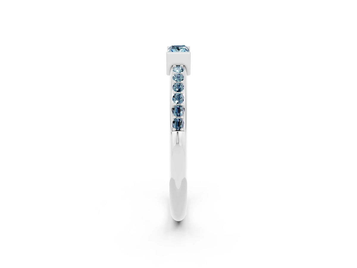 Baguette Aquamarine Pavé Band in White gold with Bar Setting_2