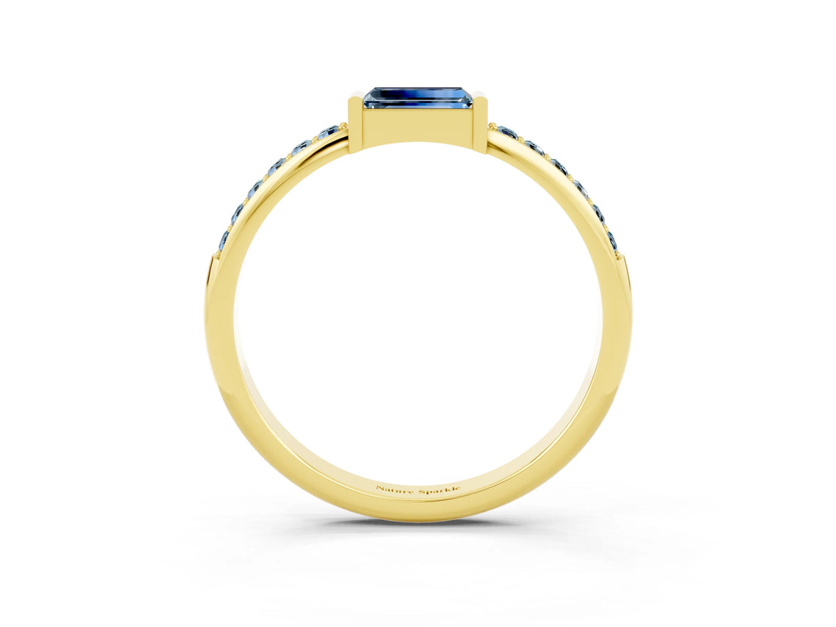 Baguette Aquamarine Pavé Band in Yellow gold with Bar Setting_3