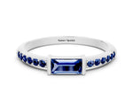 Baguette Blue Sapphire Pavé Band in Platinum with Bar Setting
