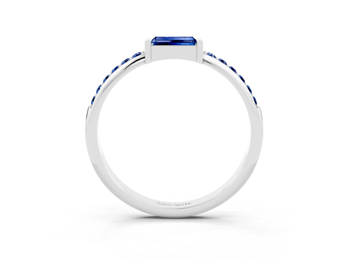 Baguette Blue Sapphire Pavé Band in Platinum with Bar Setting_3